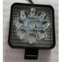 Фото товара - Фара противотуманная светодиодная квадратная 9 диодов 14W 85*20*85мм 10/32V OFF-Road