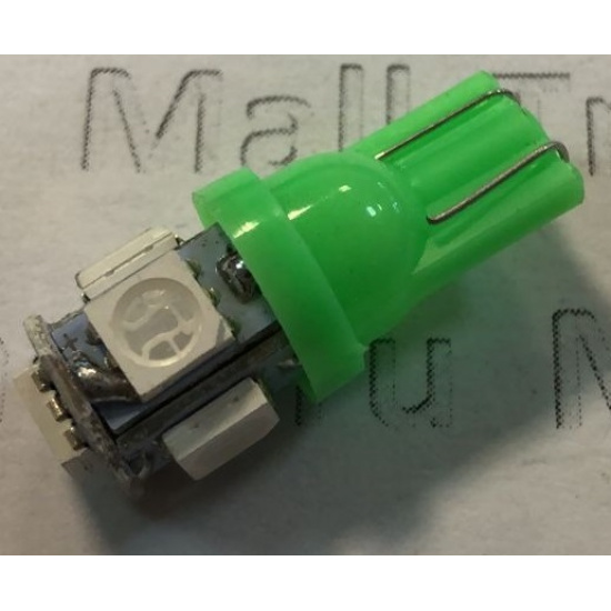 Большое фото товара - Автолампа светодиодная 12V-5W без цоколя 5-LED зеленый свет (103-1378), 12-5 б\ц ан.T10 W2.1*9.5d. Вариант №1