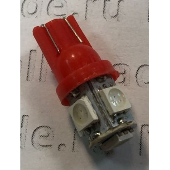 Большое фото товара - Автолампа светодиодная 12V-5W без цоколя 5-LED красный свет (103-1380), 12-5 б\ц ан.T10 W2.1*9.5d. Вариант №1