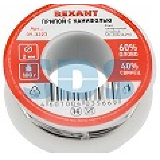 Большое фото товара - Припой с канифолью 1-2мм 50 г (Sn60 Pb40) Rexant, 09-3223-0,5. Вариант №1